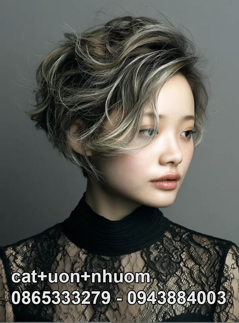 Tóc ngắn đẹp có highlights